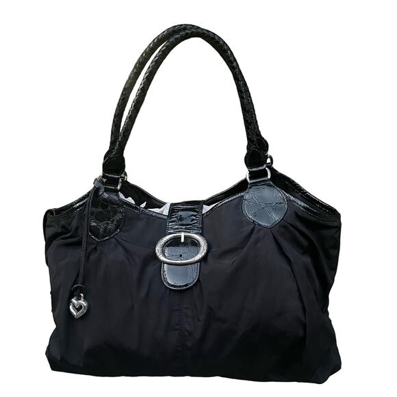 Brighton Nichelle Handbag Tote Black Nylon Patent Leather - Picture 1 of 8